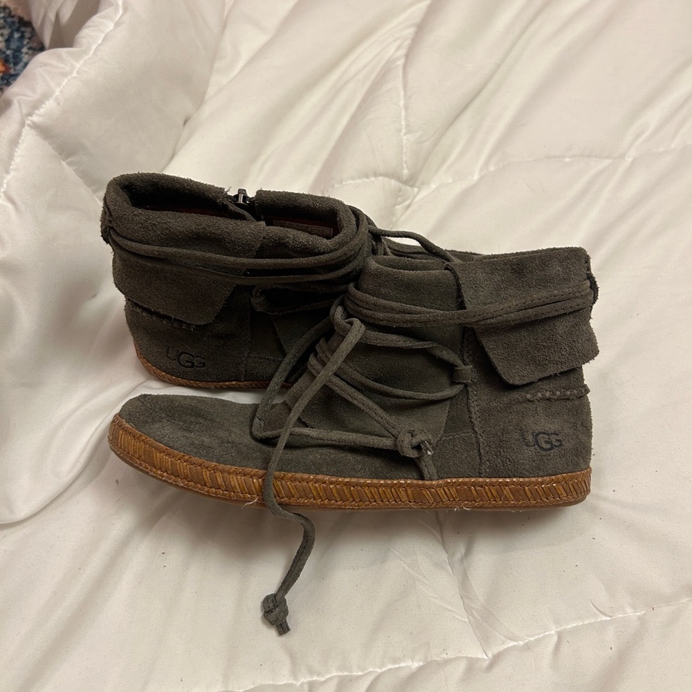 UGG Charcoal Suede Lace-Up Boots